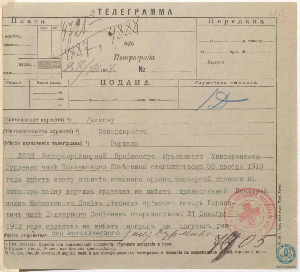 О службе Н.Н. Бурденко в русской императорской армии